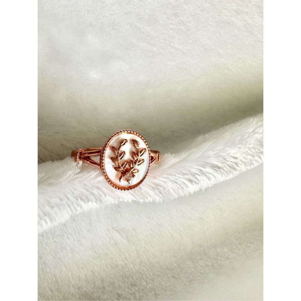 Rose gold color olive branch mother of pearl adjustable ring ￼ - Picture 6 of 9
